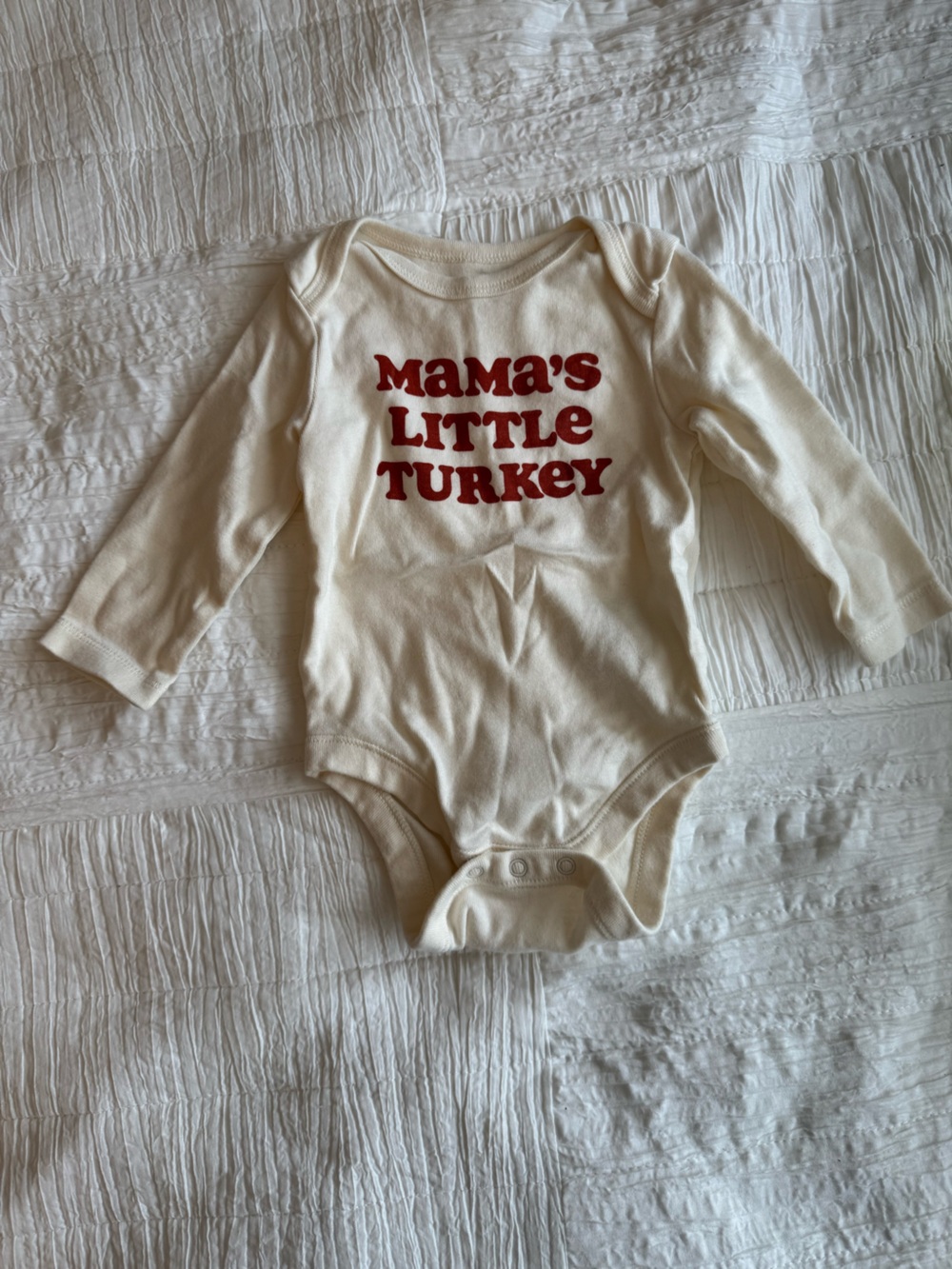 Old Navy Cream Long-Sleeve Onesie with Red "Mama's Little Turkey"